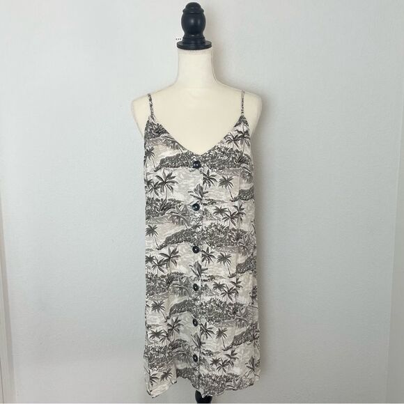 Volcom Gray & White Tropical Palm Tree Vacay Me Sleeveless Mini Dress XL NEW - Picture 3 of 13